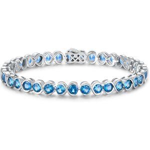 Dec-Swiss Blue Topaz Birthstone 925 Silver 7 Inch Infinity Tennis Bracelet
